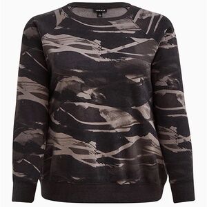 Torrid Sweatshirt 5X Black Gray Fleece Splash Dyed Top Raglan Pullover Plus Size